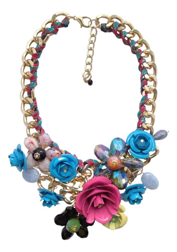  Collar Flor De Cristales Cadena Color Oro Grueso Dama Mujer