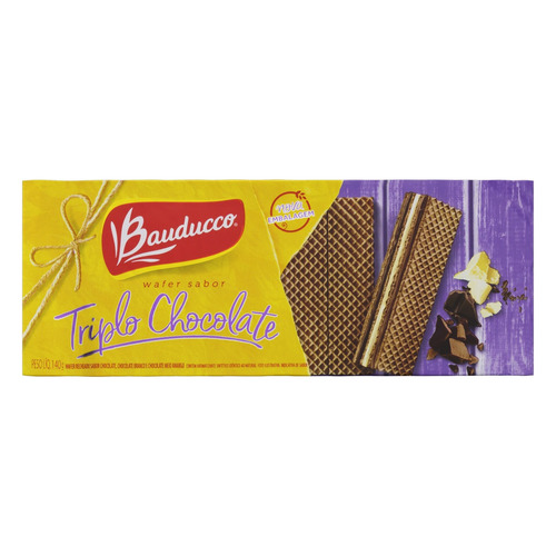 Imagem 1 de 4 de Biscoito Wafer Recheio Triplo Chocolate Bauducco Pacote 140g