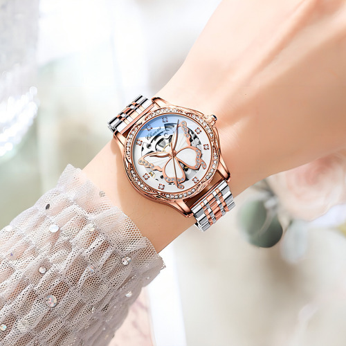Elegante reloj mecánico Chenxi Diamond para mujer, color de fondo: plata, rosa, blanco
