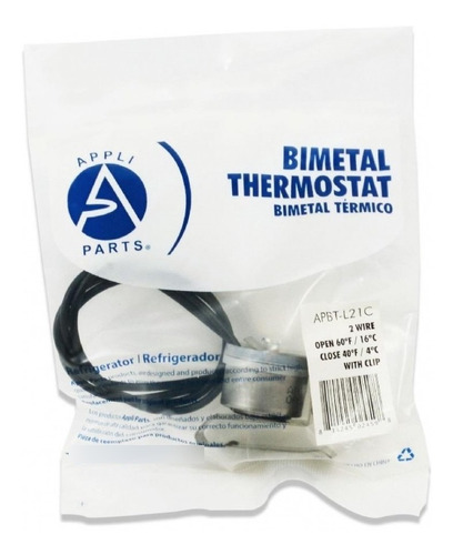 Bimetal Termico 2 Cables Abre 60f Cierra 40f Con Clip Appli 