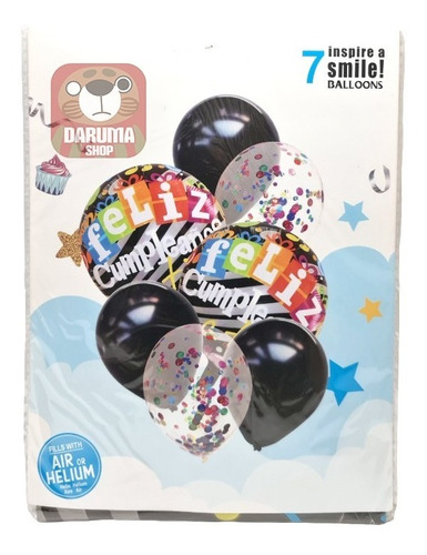 Set X7 Globos Metalizados Confeti Feliz Cumpleaños Belgrano