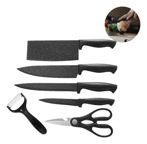 Kit Faqueiro 6 Peças Preto Aço Inox Para Cozinha E Churras
