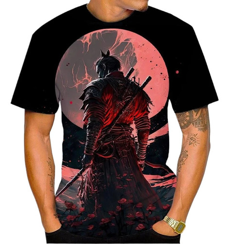 Camiseta De Hombre Con Estampado 3d De Samurai Japonés