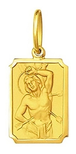 Pingente Medalha São Sebastião Ouro 18k Retangular Grande