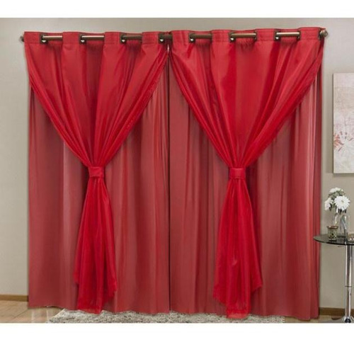 Cortina Blackout Pvc Com Tecido Voil 2,80m X 2,30m Vermelho