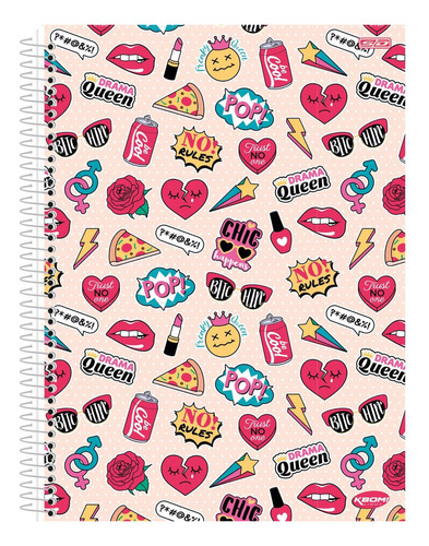 Caderno Espiral Capa Dura 1 Matéria Kbom Light Feminino 96