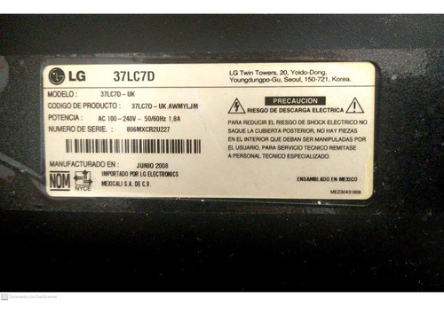 Tv Plasma LG 37lcd-uk Para Repuestos (Usado)