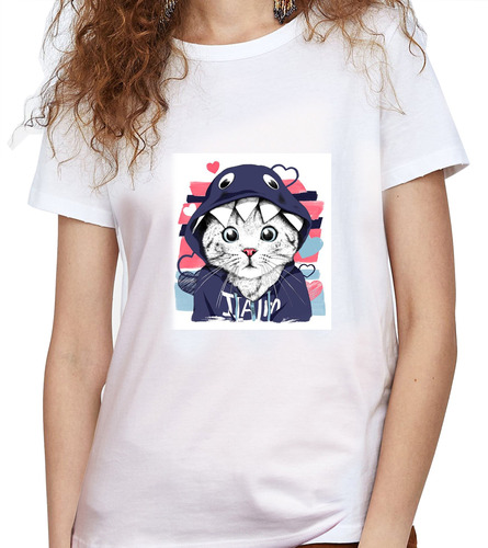 Camiseta Dama Estampada ilustracion Gato Buso