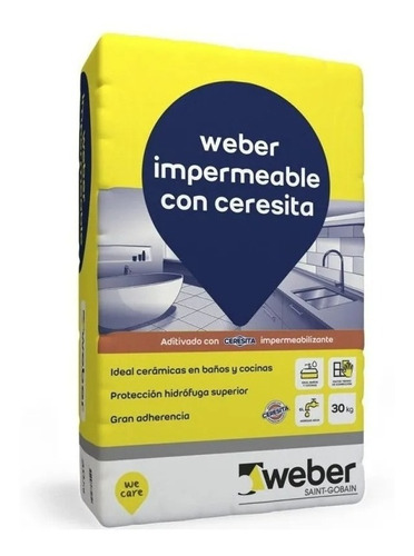 Imagen 1 de 4 de Pegamento Cerámicas Impermeable Con Ceresita Weber 30kg