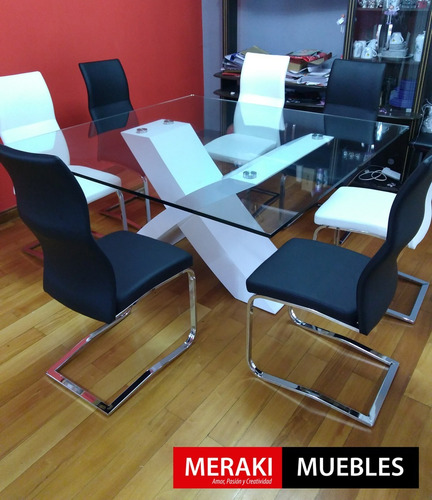 Mesa De Vidrio - Base Laqueada - Moderna - Xana Cuadrada