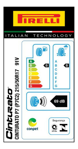 Pneu Pirelli Cinturato P7 C2 215/50/r17 91v 1 Unidade
