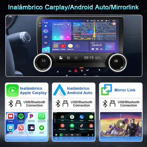 Hivoz Autoestereo 4+64GB De Pantalla 10 in Android Auto Carplay Mirrorlink Gps Navegación Estéreo Con Cámara Reversa Control De Botones Giratorios Pantalla IPS 1280px X 720px Auto Estereo de Pantalla