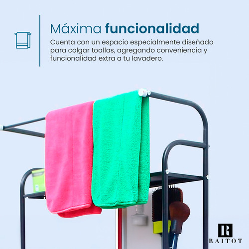Mueble Organizador Lavarropas Lavadero Baño 3 Estantes Raitot Negro