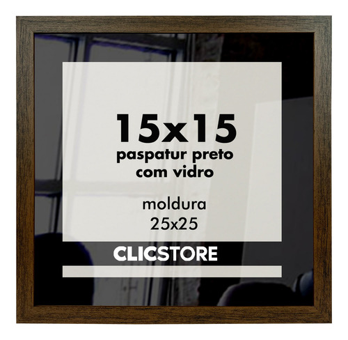 Moldura 15x15 Paspatur Quadro Preto Vidro Foto Quarto Decor Cor Tabaco