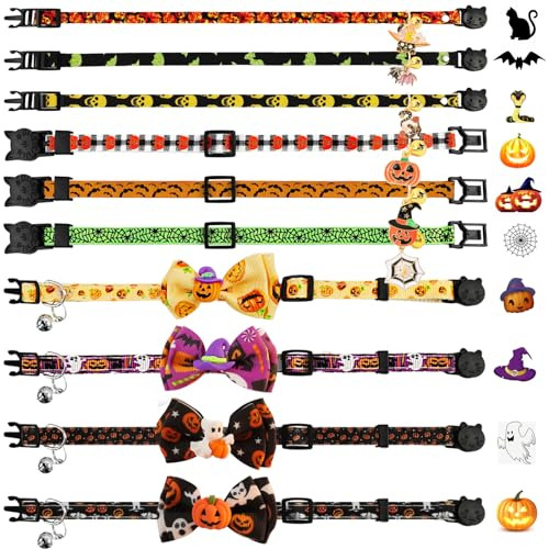 10 Piezas De Collares Gatos De Halloween Colgante Y Cam...