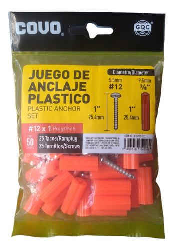 Ramplug Tarugo Anclaje Anaranjado 3/8 Con Tornillos 