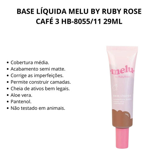 Base Líquida Melu de Ruby Rose Café 3 Hb-8055/11 29ml