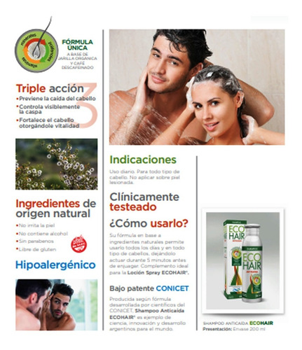 Imagen 2 de 5 de Combo Eco Hair Shampoo + Loción Crecimiento Cabello 2 C/u