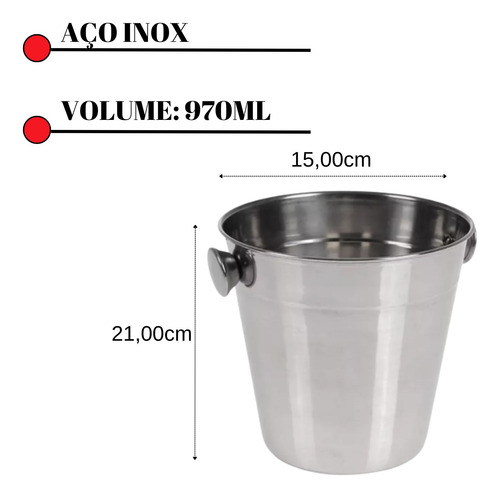 Balde De Gelo Com Pegador Inox 970ml Suco E Bebidas Premium
