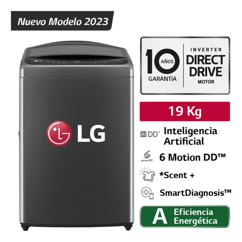 Lavadora Lg19kg Wt19bv6 Ai Dd Negro Claro