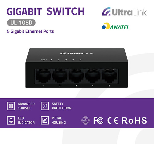 Switch Ultra Link Ul-105d 10/100/1000 5 Portas Case De Metal