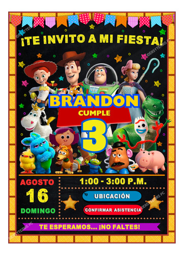 Toy Story Pizarra Invitación Interactiva Con Botones