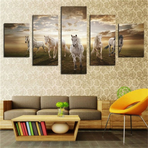 5 Panel Running Horse Wall Art Canvas Sin Enmarcar Pintura P