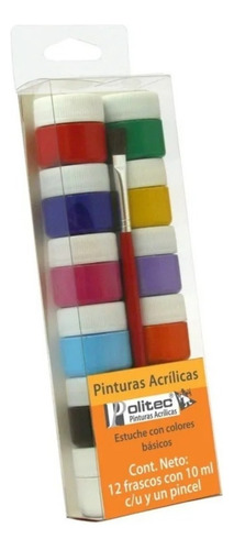 Kit Pinturas Acrílicas Politec 12 Colores 10 Ml C/u Y Pincel