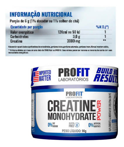 2x Creatina Micronizada Powder Pura - 90g Cada - Profit Labs Sabor Sem Sabor