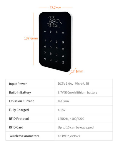 Teclado Rfid Inalambrico Compatible Con Alarmas Smartlife