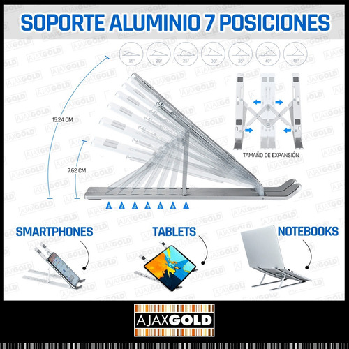 Imagen 3 de 6 de Soporte Notebook Aluminio Regulable Tablet Celular Portatil