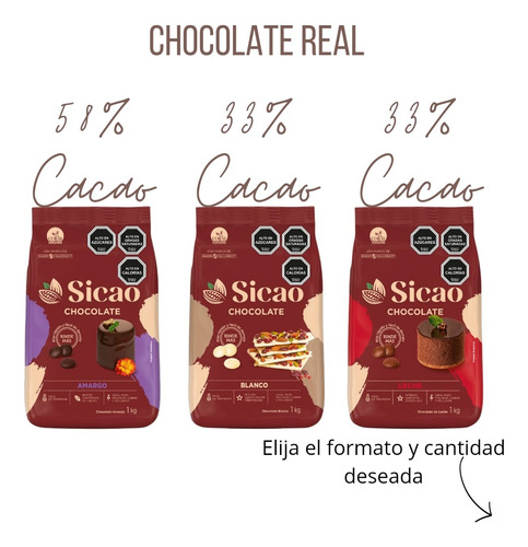 Chocolate Cobertura Sicao Blanco 33%-leche 33%-negro 58% 