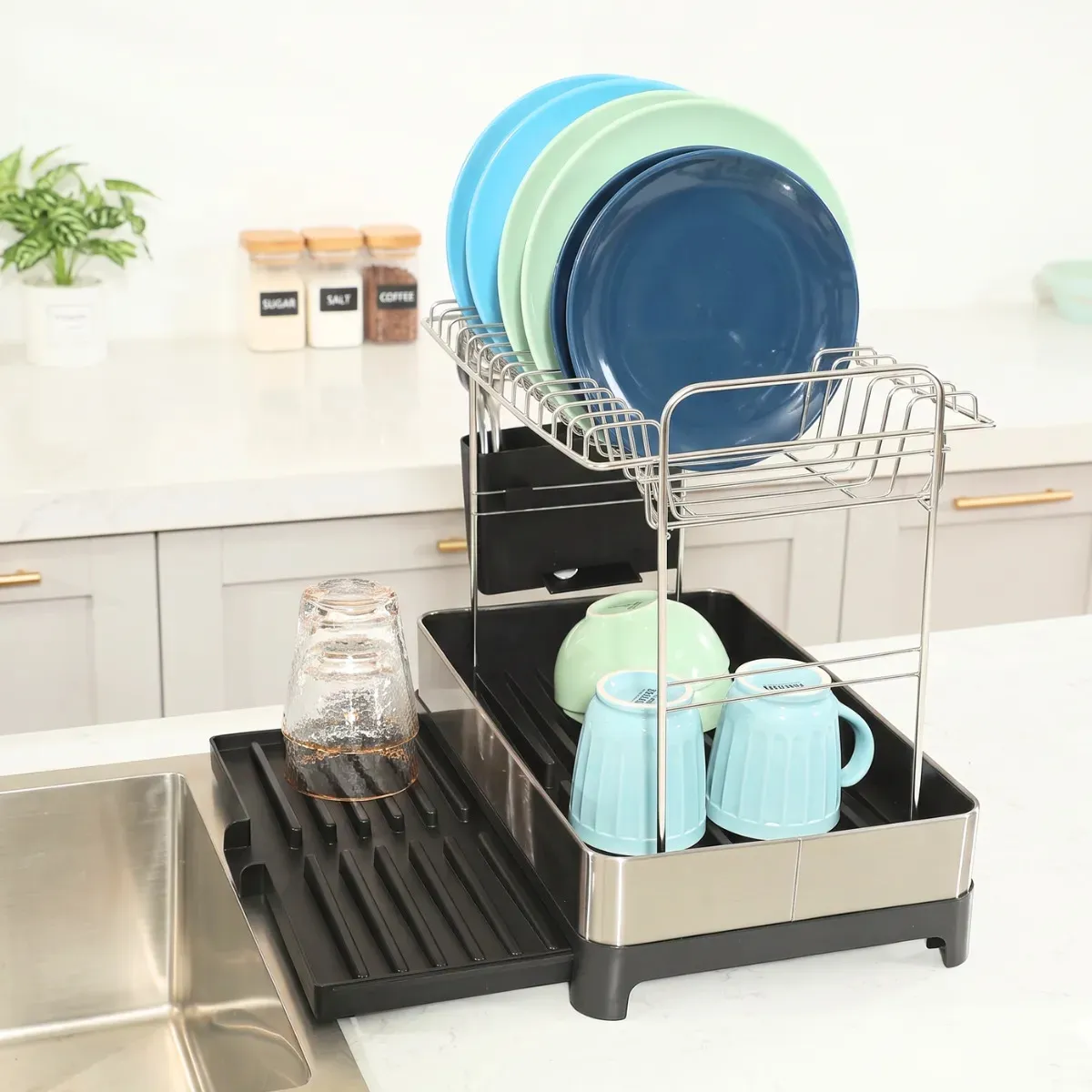Escurridor Platos Acero Inoxidable Extensible Plegable Gris Claro
