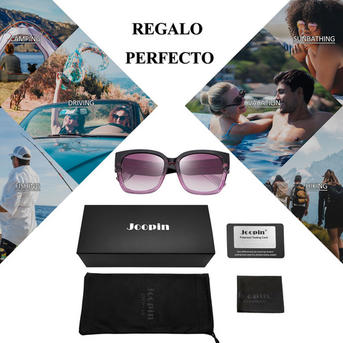Joopin M8511 lentes de sol sobrepuestos hombre mujer polarizados uv cuadrados de moda grandes diseño clásico púrpura profundo púrpura violeta degradado