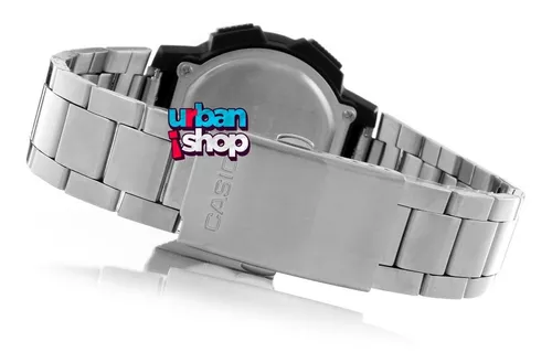 Reloj de pulsera Casio Youth Series AE-1000 de cuerpo color plateado,  digital, para hombre, fondo negro, con correa de acero inoxidable color  plateado, dial negro, subesferas color gris, minutero/segundero negro,  bisel color