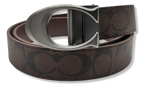 Cinturon Coach Doble Vista Reversible Hombre Mujer Unisex Color Chocolate Diseño De La Tela Hebilla C Talla Xg (130cm)