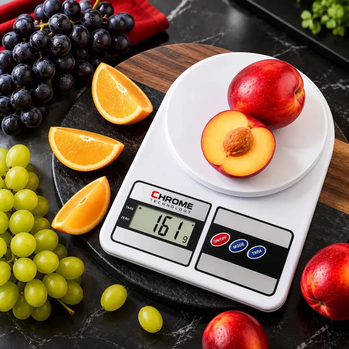 Balança Digital De Cozinha Para Alimentos, 10 Kg E Precisão De 1g Profissional E Uso Domestico Nutricional Para Pesar Alimentos Ou Confeitaria Comida Chrome Technology Branco