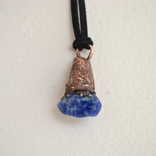 Imagen 2 de 5 de Collar Hombre, Piedra Natural Sodalita Y Cobre