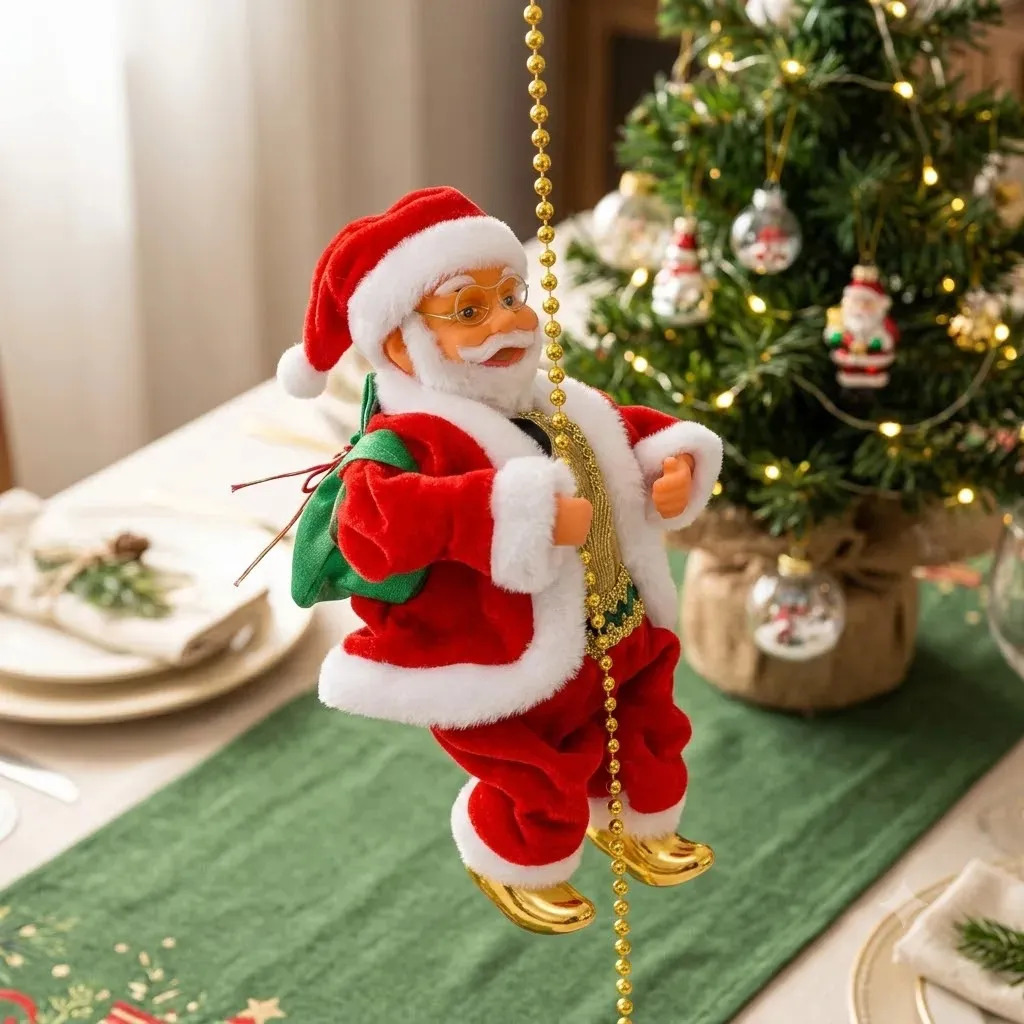 Boneco Papai Noel Corda Sobe E Desce Musical Com Movimento Vermelho
