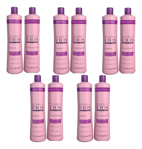 5 Kits Plástica Dos Fios Shampoo 1 Lt + Condicionador 1 Lt