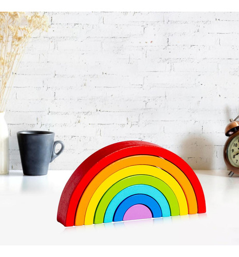 Wooden Rainbow Stacker Development Montessori Blocks Toys