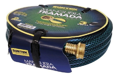 Manguera Tramada 20m 5/8puLG Armada Conector Metálico Surtek Color Azul