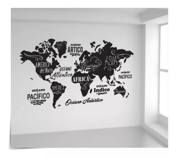 Vinilo Decorativo Mapa Mundi Mundo Planisferio Continentes G