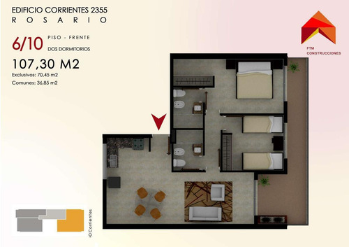 Departamento Un Dormitorio Al Contrafrente Con Balcón En Construcción - Abasto