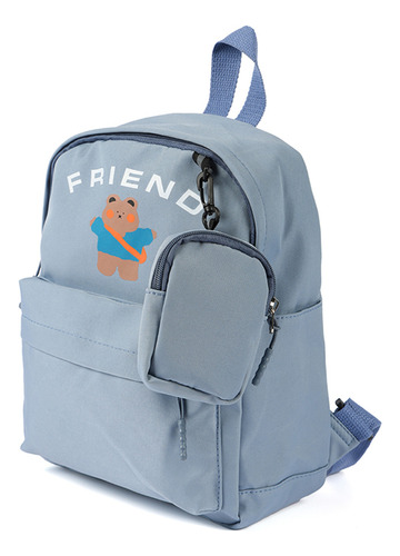 Mochila Infantil Escolar Canva Con Monedero Color Azul Claro Diseño De La Tela Osito