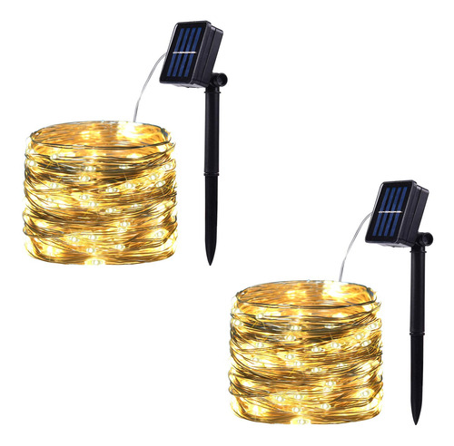 2 Cadena 100 Luz Led Solar Para Exterior Cobre 8 Modo