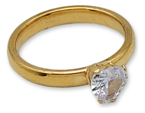 Anillo Acero Dorado Con Brillante Corazón Compromiso