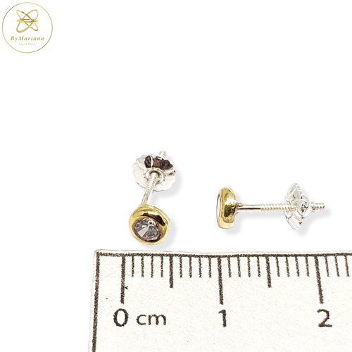 Aros Plata Y Oro Mini Susanito A Rosca Con Cubic Blanco