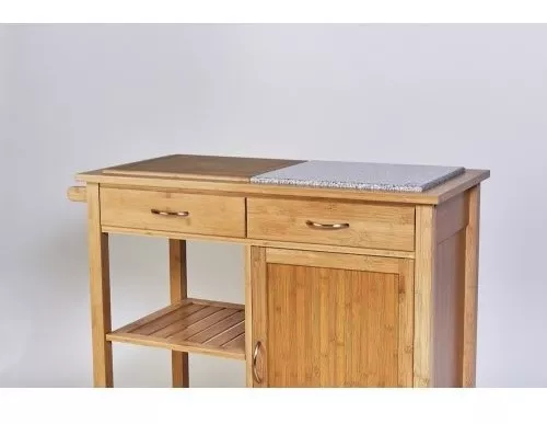 Mesa Carrito Auxiliar Cocina 2 Modulos Bambu Mármol