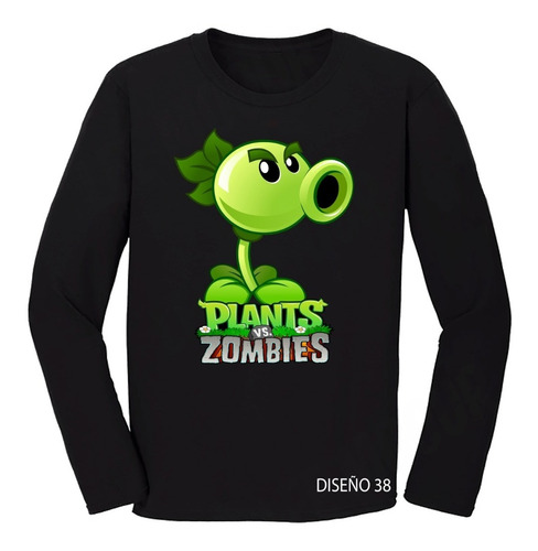 Remera Plantas Vs Zombies Mangas Largas 100% Algodón